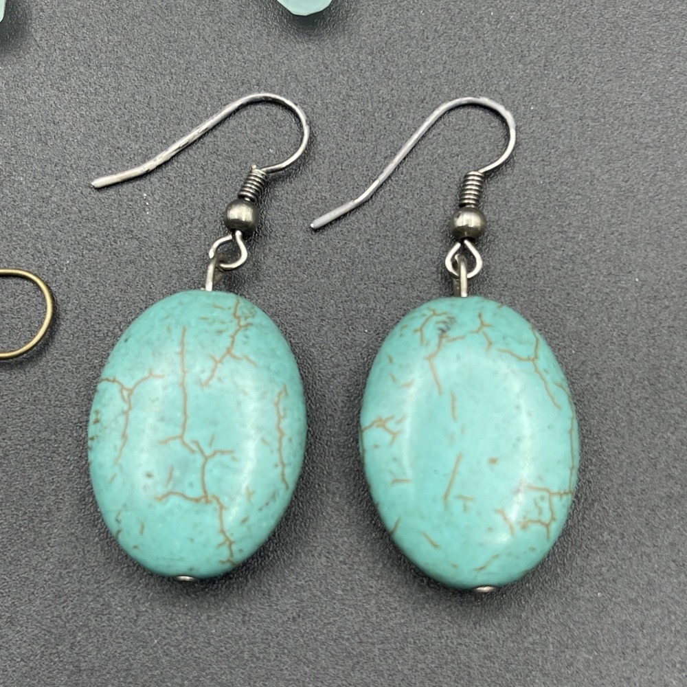Turquoise Dangle Earrings Lot 3 Pairs Boho Brass Silver Tone Drop - Picture 2 of 5